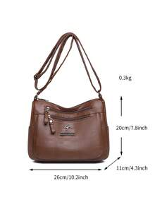 多层软皮手提包，时尚休闲百搭中年女士单肩斜挎包，大容量 - 棕色 - 查看 5