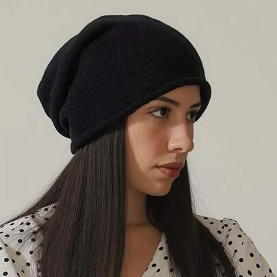 1pc Luxury Brimless Hat - Warm, Elastic, Breathable, Unisex Loose Style With Rolled Edge, Thin Knit Slouchy Cap Beanie Hat, Women's Layered Solid Color Brimless Hat, Street Hip-Hop Style Beanie Cap, Beanie For Women Men Slouchy Beanies Autumn And Winter Soft Skull Cap, Warm Knitted Slouchy Hat For Outdoor, Hiking, Cycling, Party, Travel, Christmas, Thanksgiving & New Year Gift