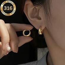 18K Gold Women's Hoops 316 Stainless Steel Durable 316 Core 18K Plating Strength & Elegance Comfort Fit Secure Closure Non Tarnish For Daily Party Wear Classic Huggie Pairs With Jeans Party Outfits Thoughtful Gift For Milestones - 金色 - 查看 4