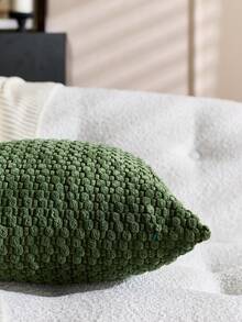 1个橄榄绿波西米亚条纹抱枕套（不含枕芯），柔软灯芯绒纯色装饰方形枕套，适合度假、沙发、卧室、床铺，四季皆宜。