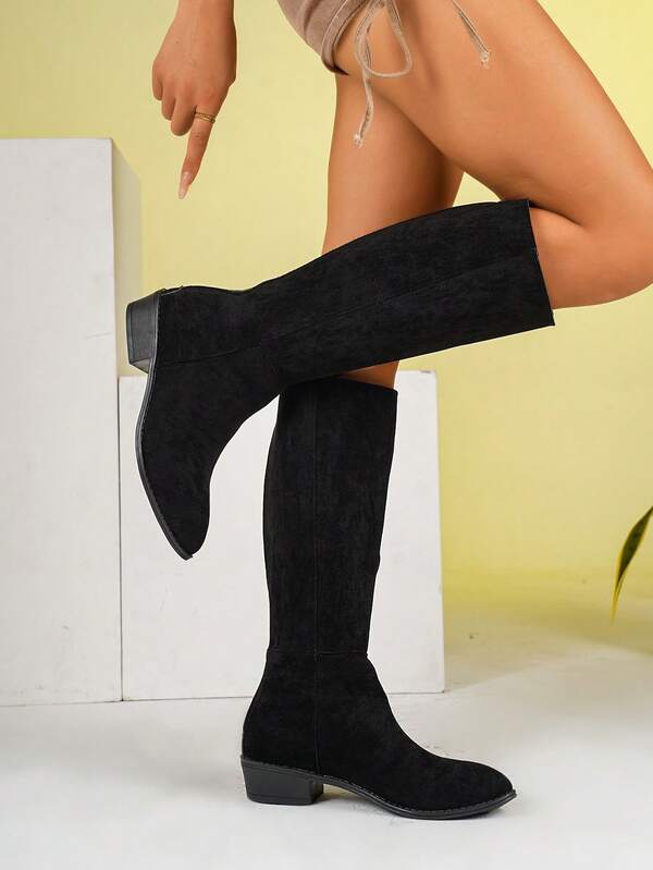 Chunky Heel Suede Over-The-Knee Boots For Women, Back Zipper Long Shaft Fashion Boots