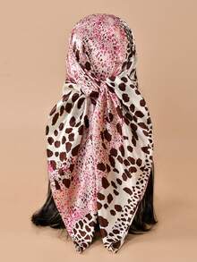 1 pieza Pañuelo de mujer con estampado clásico de leopardo, suave y cómodo, amigable con la piel, pañuelo para el cuello casual para protección solar, ideal para estilizar, 90*90cm