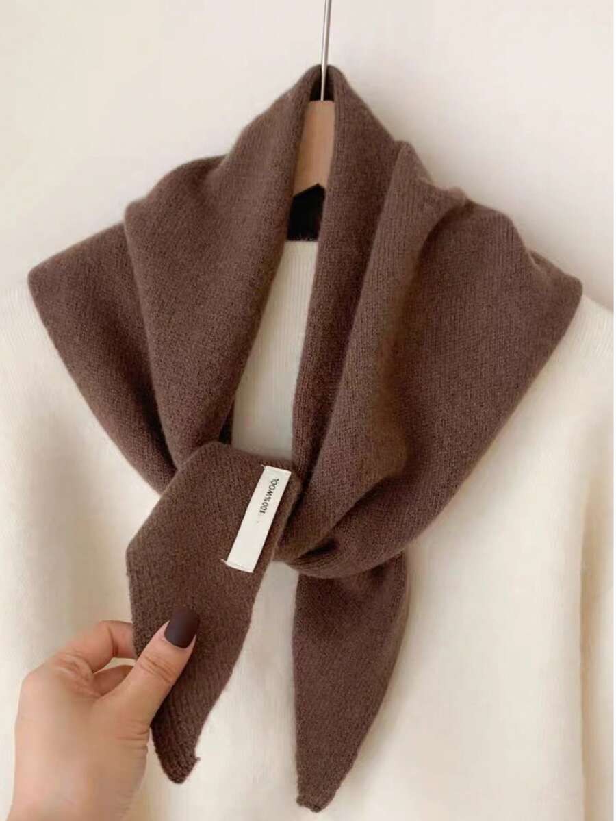 Bufanda/chal triangular de punto para mujer, cálido cuello envolvente, pequeña bufanda versátil y multifuncional, para otoño/invierno con vestido - Bufanda triangular marrón oscuro - Ver 1
