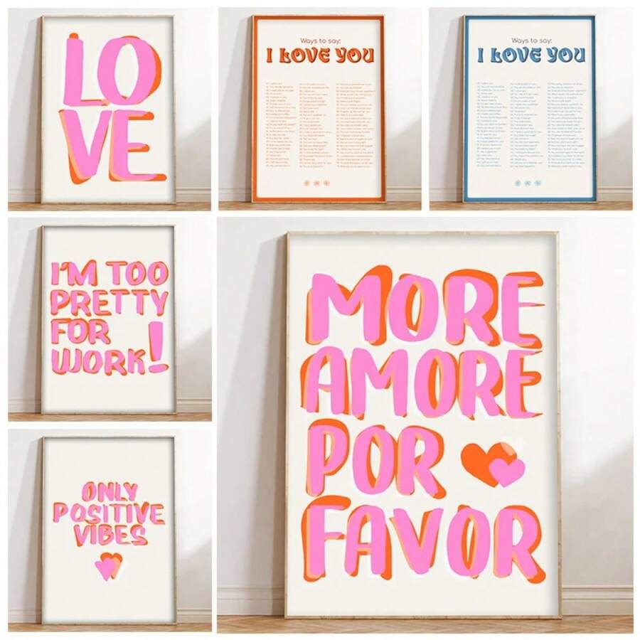 talla grande amor por favor Cita colorida y ecléctica de amor de niñas Pintura de arte de pared en lienzo para decoración de sala de estar - Multicolor - Ver 1