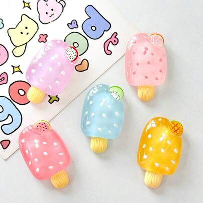 9pcs/Set Random Cartoon Transparent Fruit Cute Popsicle Fridge Magnets, Creative 3D Magnetic Stickers