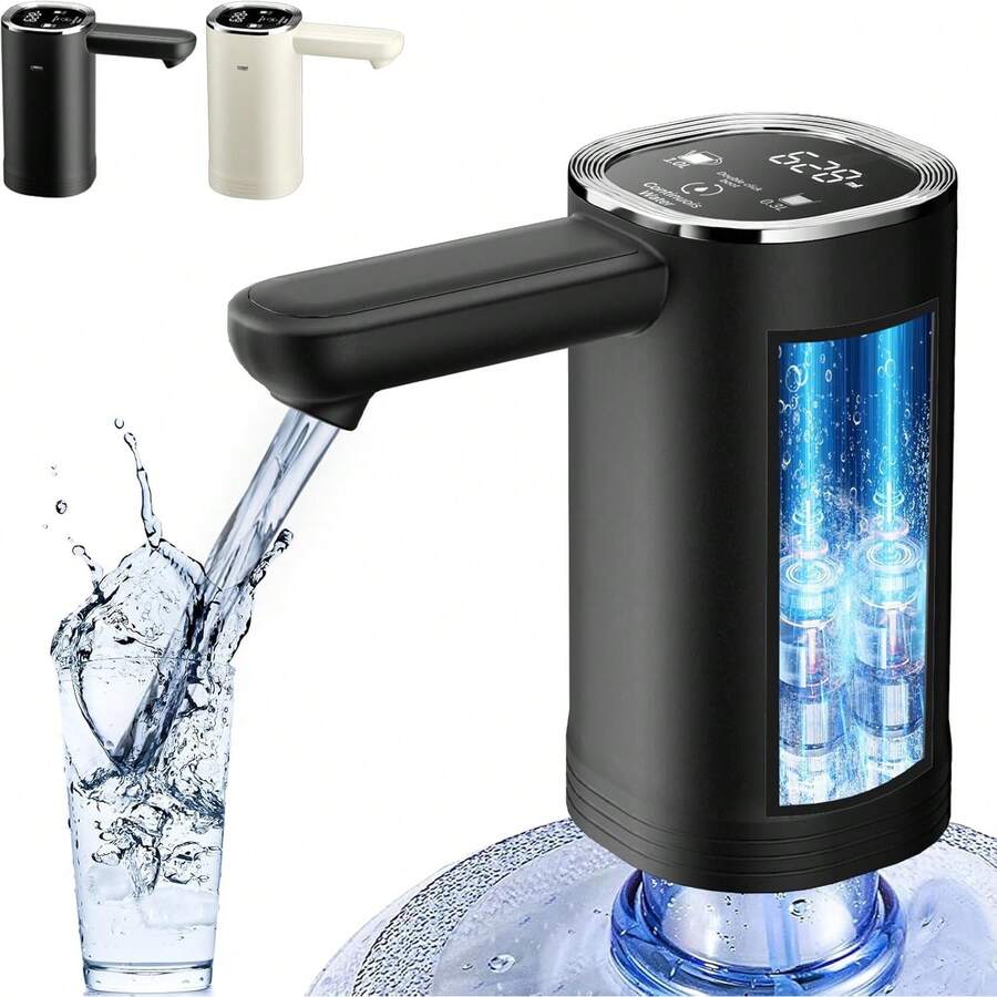 Dispensador de Agua Garrafon, Portátil Despachador de Agua USB Recargable, Bomba deAgua Garrafon Automático, Universal Interruptor de dispenser Pantalla Digital Rápido 2 Motores - Blanco - Ver 1