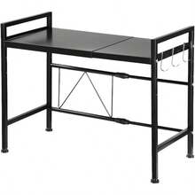 Viviendo Microwave Oven Shelf Rack Carbon Steel Kitchen Countertop Organizer Width And Height Adjustable Kitchen Organiser Storage 2 Tier Black