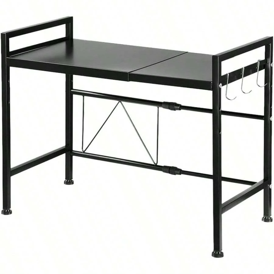 Viviendo Microwave Oven Shelf Rack Carbon Steel Kitchen Countertop Organizer Width And Height Adjustable Kitchen Organiser Storage 2 Tier Black