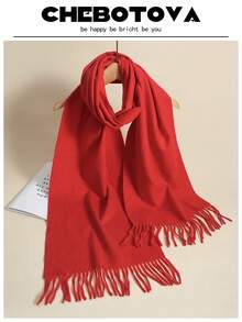 1条女士柔软流苏纯色羊绒围巾，30*180厘米，适合春、夏、秋、冬四季搭配连衣裙 - 深卡其色 - 查看 13