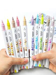 1pc Dual-Tip Acrylic Marker Pen, Soft Chisel Tip Brush Pen, Versatile For Coloring, Watercolor, DIY, Journaling, Graffiti, Art Painting, School Supplies