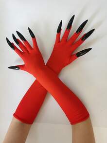 1 Pair Black Halloween Long Fingernail Witch Gloves, Role Play Prop Accessories Claw Gloves For Witch Performance, Suitable For Holiday Parties, Masquerades, Nightclubs, Halloween, Christmas Gifts Autumn Fall Winter Fall Arm Warmers - Multicolor - View 9