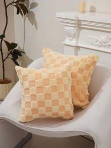 1 buc. Husă de pernă artizanală din pluș cu model în carouri, husă de pernă simplă pentru decorul casei pentru canapea în sufragerie, husă de pernă moale și confortabilă