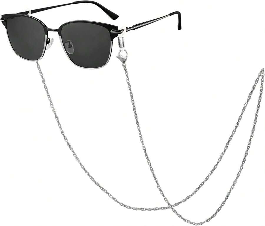 Lapanjuor Eyeglass Chain For Women Stylish,Stainless Steel Glasses Strap For Men Women,Eye Glasses Holders Around Neck - Silver Ripple Chain - 查看 1