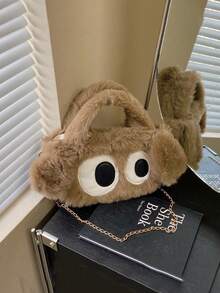 1 Stück süße Mädchen Plüsch Handtasche mit großen Augen für Mädchen - Magnetverschluss, leichte weiche Umhängetasche, vielseitige Kettentasche perfekt für Mädchen/Studenten für Alltag/Einkaufen/Urlaub/Herbst und Winter