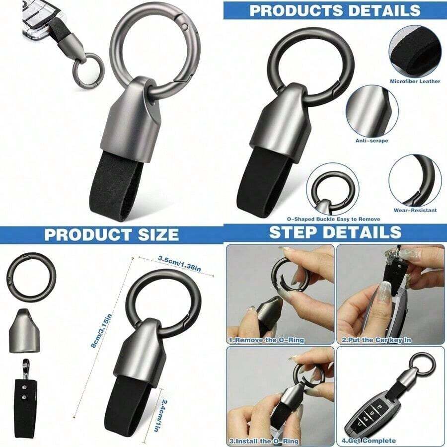 Car Chain Clip Leather Keychain Fob Chain Rings Car Keys Holder With  Men - 黑色 - 查看 1