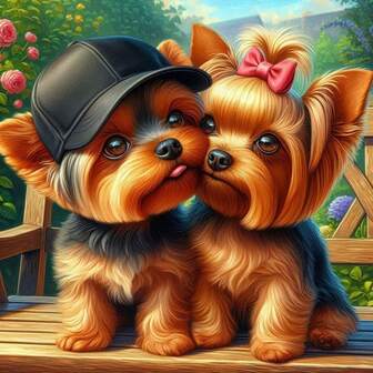 1pc Cute Yorkshire Terrier Diamond Painting, Cartoon Pet Couple Diamond Embroidery, Handmade Diamond Art For Home Decor, Bedroom/Living Room Wall Art, Christmas And Halloween Decorations