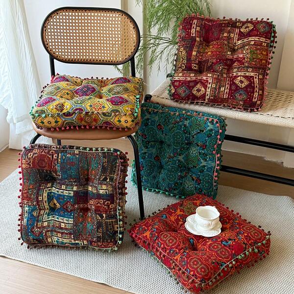 1pc Bohemian Square Seat Cushion, Thick Decorative Lumbar Pillow, Vibrant Pattern, Suitable For Sofa, Floor, Balcony Etc., Washable, Polyester Fade-Resistant, Perfect Home Decor Gift, Multifunctional Home Accessory, Meditation Yoga Cushion