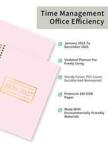 Trees 1本日历本，涵盖2026年1月至2027年12月，大号月度计划本，办公日程本，带月度网格和重要备注，非常适合用于预约、家庭活动、学校办公用品，也是完美的礼物之选。 - 粉紅色 - 查看 4