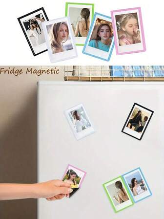 5 piezas Marcos de fotos magnéticos, imanes suaves de colores para pegar y despegar para fotos instantáneas de 3 pulgadas, adecuados para refrigerador, gabinete de almacenamiento, pizarra de oficina, pueden sostener fotos de 3 pulgadas, registrar momentos preciados, decoración para fiestas y aniversarios
