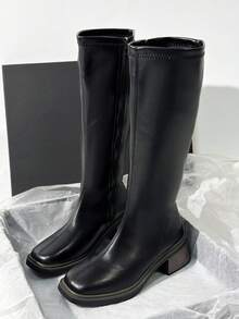 Giày bốt cao gót đế dày màu nâu, giày bốt cao đến đùi đa năng cổ điển màu đen, giày bốt cưỡi ngựa cao đến giữa bắp chân dành cho nữ, hàng mới về mùa thu/đông, dự tiệc - màu đen - Xem 3