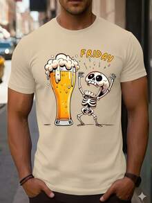 Men's T-Shirt Adult Kids Plus Size Casual Street Wear Premium Cotton Fashion Skull Minimalist CHOPP Friday Beer - Màu be - Xem 1