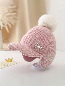 New Autumn-Winter Style Small-Chic Pearl Bow Knitted Hat, Suitable For All Occasions, Girl Large Head Cover With Ear Ion, Knitted Hat