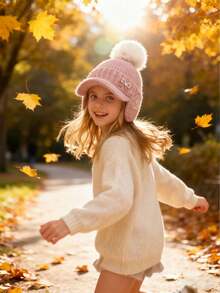 New Autumn-Winter Style Small-Chic Pearl Bow Knitted Hat, Suitable For All Occasions, Girl Large Head Cover With Ear Ion, Knitted Hat