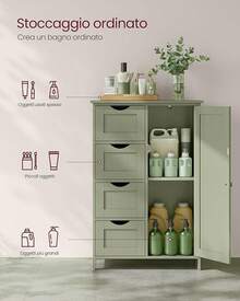 Mobile per vasca da bagno, mobile indipendente, mobile in legno con 4 cassetti e anta, ripiano regolabile, per soggiorno, cucina, corridoio, bianco LHC41W