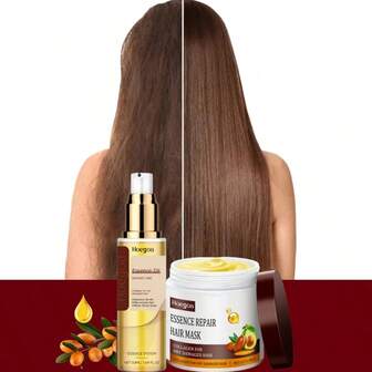 Juego de mascarilla de cabello de colágeno y suero de cabello de argán marroquí: Contiene colágeno, extracto de aloe y aceite de argán marroquí. Apto para todo tipo de cabello. Su fórmula rica en colágeno ayuda a suavizar y hidratar el cabello, mejorando la sequedad y el frizz. Un set de cuidado del cabello imprescindible para el hogar o los viajes, perfecto como regalo para novias, madres o para días festivos. 8 OZ + 1.69 FL. OZ