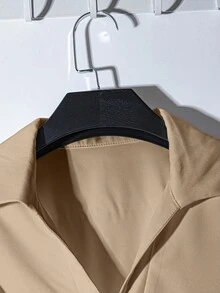 Khaki Long Sleeve Cinched Waist Elegant Slim Fit Shirt For Women, Suitable For Commuting And Going Out, Spring/Summer - Khaki - View 5