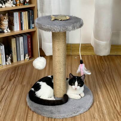 Stâlp vertical pentru pisici, fără sfărâmături, jucărie de auto-divertisment pentru pisici, frânghie durabilă din sisal, copac pentru pisici care economisește spațiu pentru spații mici