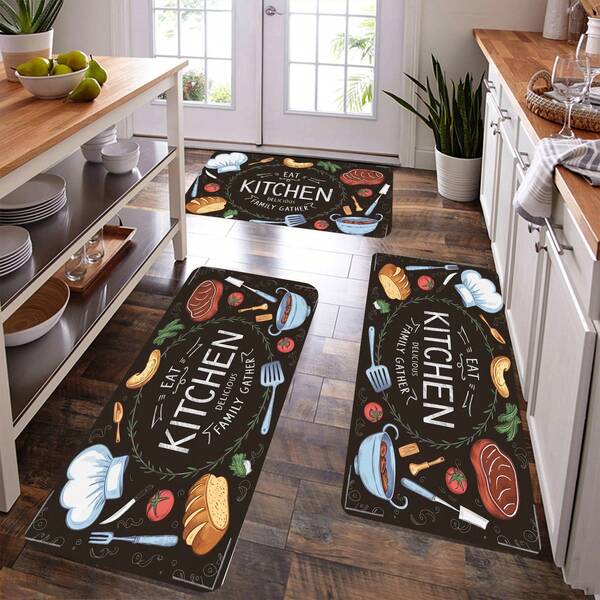 3pcs Kitchen Mat Set Thickened Coral Fleece Floor Mats Non-Slip Carpets Suitable For Bedroom, Living Room, Kitchen Door Non-Slip Absorbent Carpets Christmas