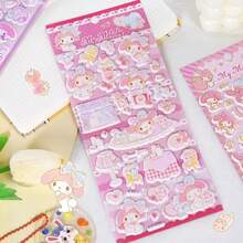 Sanrio Pegatinas 3D dimensionales Melody, pegatinas 3D de dibujos animados Sanrio lindos, pegatinas decorativas hechas a mano para teléfonos