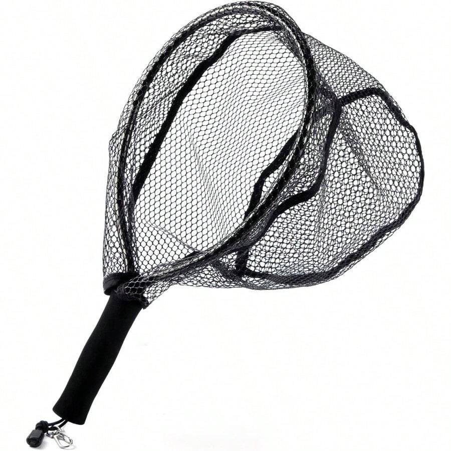 Fly Fishing Net With EVA Handle, Fishing Landing Aluminum Alloy Frame, Rubber Coated Mesh Trout Net Kayak Small Trout Steelhead, Bass, Salmon - Black - View 1