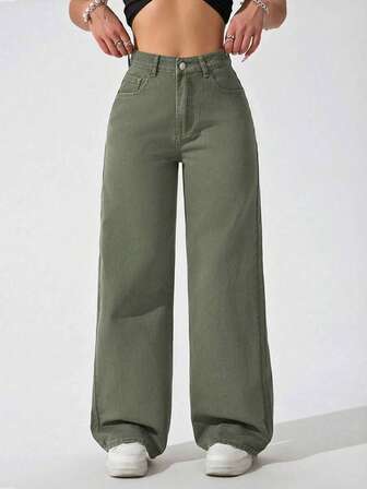 Apricot Color Straight Leg Casual Jeans For Teenage Girls