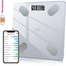 Báscula Digital Corporal, Báscula Inteligente Bluetooth 4.0, Balanza Digital de Grasa Recargable USB, Análisis Múltiple de Datos, Pesa hasta 180 kg, Compatible iOS y Android, Gestor de Peso Perfecto - Blanco - Ver 1