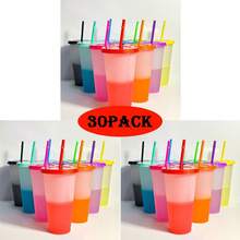 10/20/30 Pack Color Changing Plastic Cup With Lid And Straw, 24oz Iced Coffee Tea Smoothie Cup, Reusable Large Cup, Suitable Adults, Women, Party, Fit Parties, Halloween, Valentine's Day, New Year Surprise Parties, Birthday Party Supplies - 加冰水變色杯 - 查看 12