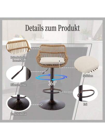 Moderne Bar Stool Set Of Adjustable Chairs Footrest Kitchen, Dining Room (Beige) view 2