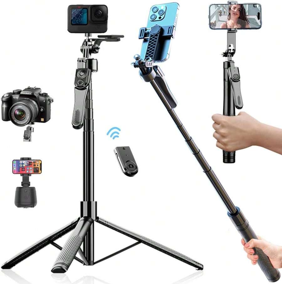 EMAGIE Cell Phone Tripod - 215 Extendable Cell Phone Stabilizer Tripod With Detachable Wireless Controller Selfie Stick Compatible With Camera Fill Light - 1 - 查看 1