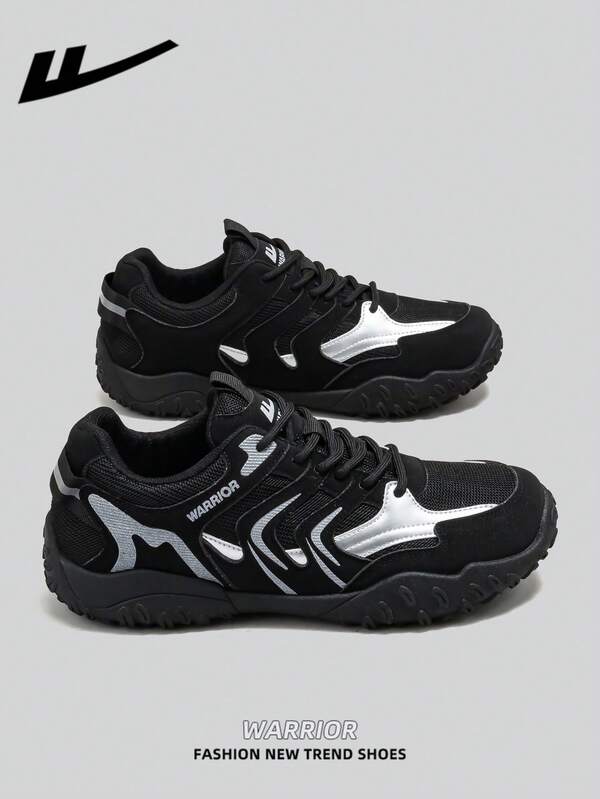 WARRIOR 1 Pair WARRIOR Men's Thick Sole Lace-Up Soft Bottom Casual Shoes, Low-Top Outdoor Flat Shoes, Round Toe Low Heel Non-Slip Solid Color Elegant Soft Bottom Hiking Shoes Suitable For Students Graduation Photos, Men's Low-Top Leather Business Shoes