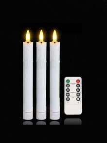 3/6/12支装浪漫LED无焰蜡烛，带烛台和遥控器 - 可调光闪烁火焰，白色滴蜡，定时器，营造温馨约会之夜、婚礼和节日氛围 - 白色 - 查看 8