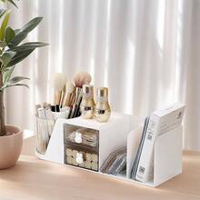 Organizador de escritorio, organizador de lpices multifuncional, soporte para bolgrafos con un soporte para libros, organizador de oficina con 2 cajones, accesorios de escritorio para oficinas - Blanco - Ver 6