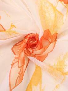 1 件女士轻质雪纺印花围巾/披肩，薄款防晒长围巾适合日常使用，春夏季 - 橘色 - 查看 2