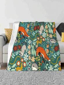Textured Woodland Pattern Low Price New Print Novelty Fashion Soft Warm Blanket Rabbit Bunny Floral Leaves Flowers Hand Drawn - màu đen - Xem 1
