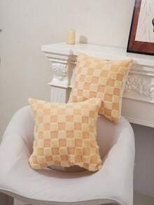 1 buc. Husă de pernă artizanală din pluș cu model în carouri, husă de pernă simplă pentru decorul casei pentru canapea în sufragerie, husă de pernă moale și confortabilă