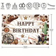 1件西部牛仔生日横幅，印有“生日快乐”字样，设计有牛仔帽、仙人掌、马和星星，适合生日派对、牛仔主题生日、蛋糕桌装饰、礼品包装、家居花园和客厅装饰、室内外派对装饰、生日派对用品。 - 彩色 - 查看 7