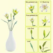 Lily Flower Building Kit For Adults Flower Bouquet Building Block Set Artificial Flowers Mini Building Bricks For Gifts Home Decor Botanical Collection White