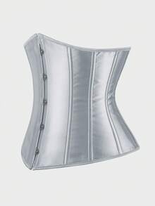 Underbust Corsets For Women,Corset Belt Tummy Control Lace Up Satin Corset,Under Boob Corset Women's Lingerie & Shapewear - Xám - Xem 2