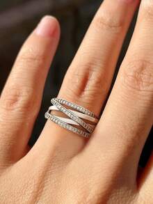 1 pieza Anillo de diseño de línea de plata de ley 925, anillo versátil de uso diario para mujeres, accesorio para fiestas, anillo de mujer de alta calidad, regalo de joyería exquisita - Anillo de línea - Ver 3