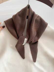 Bufanda/chal triangular de punto para mujer, cálido cuello envolvente, pequeña bufanda versátil y multifuncional, para otoño/invierno con vestido - Bufanda triangular marrón oscuro - Ver 4
